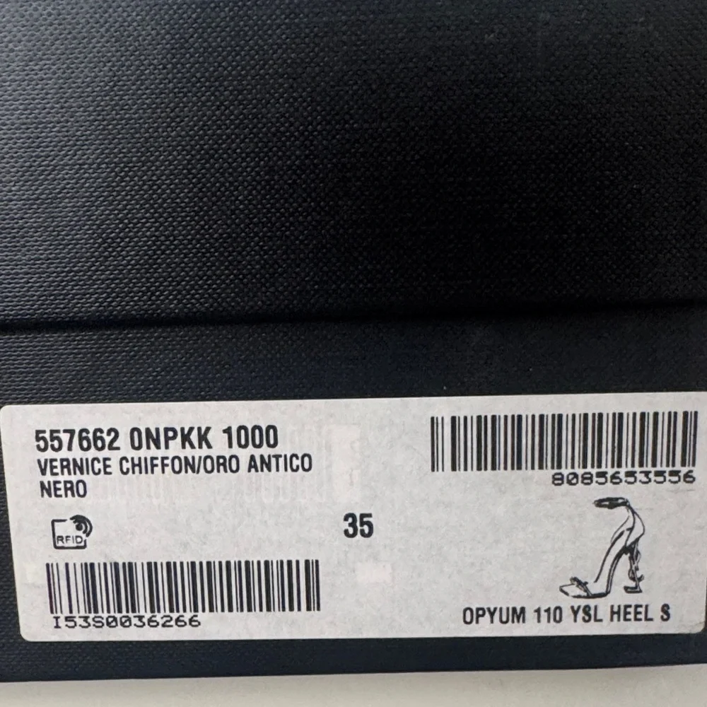 Yves Saint Laurent Black Patent Leather Heels with Gold Logo Heel - Picture 2 of 3